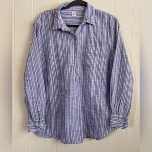Gap Shirt Women’s XL Blue Stripe Textured Button Up Casual Embroidered